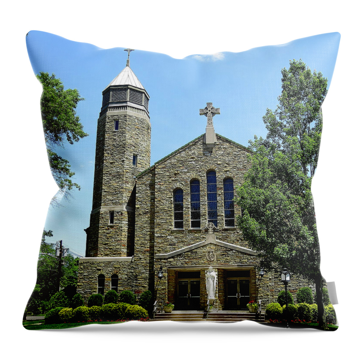 Catholic Church Throw Pillow featuring the photograph Sacred Heart Catholic Church in Riverton New Jersey by Linda Stern