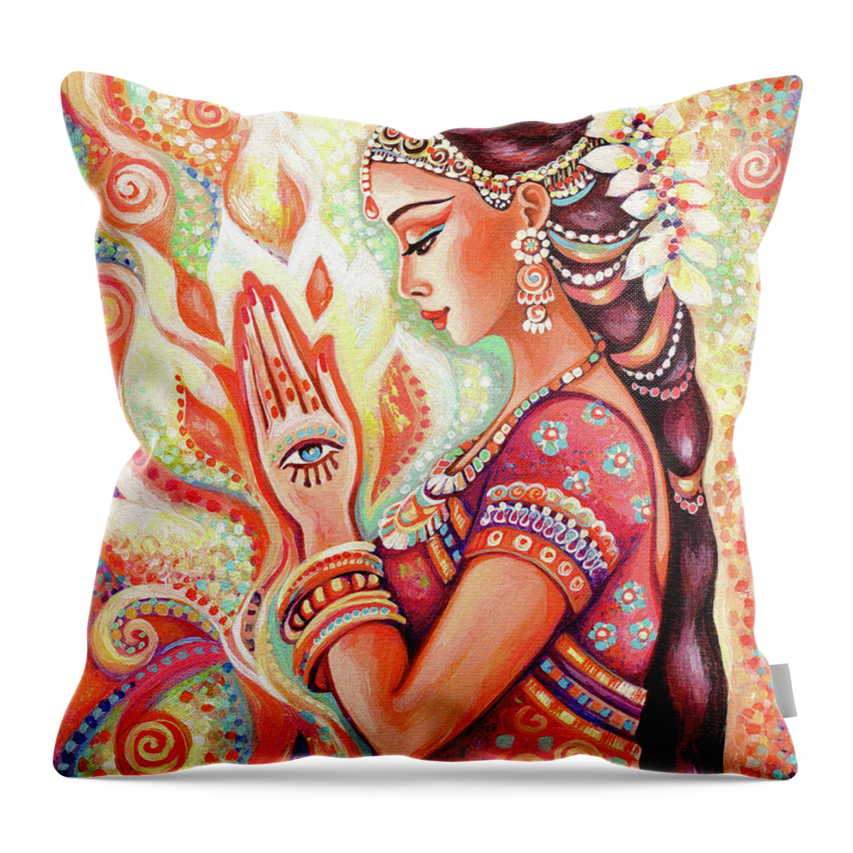 Indian Dancer Throw Pillow featuring the painting Sacred Pray by Eva Campbell