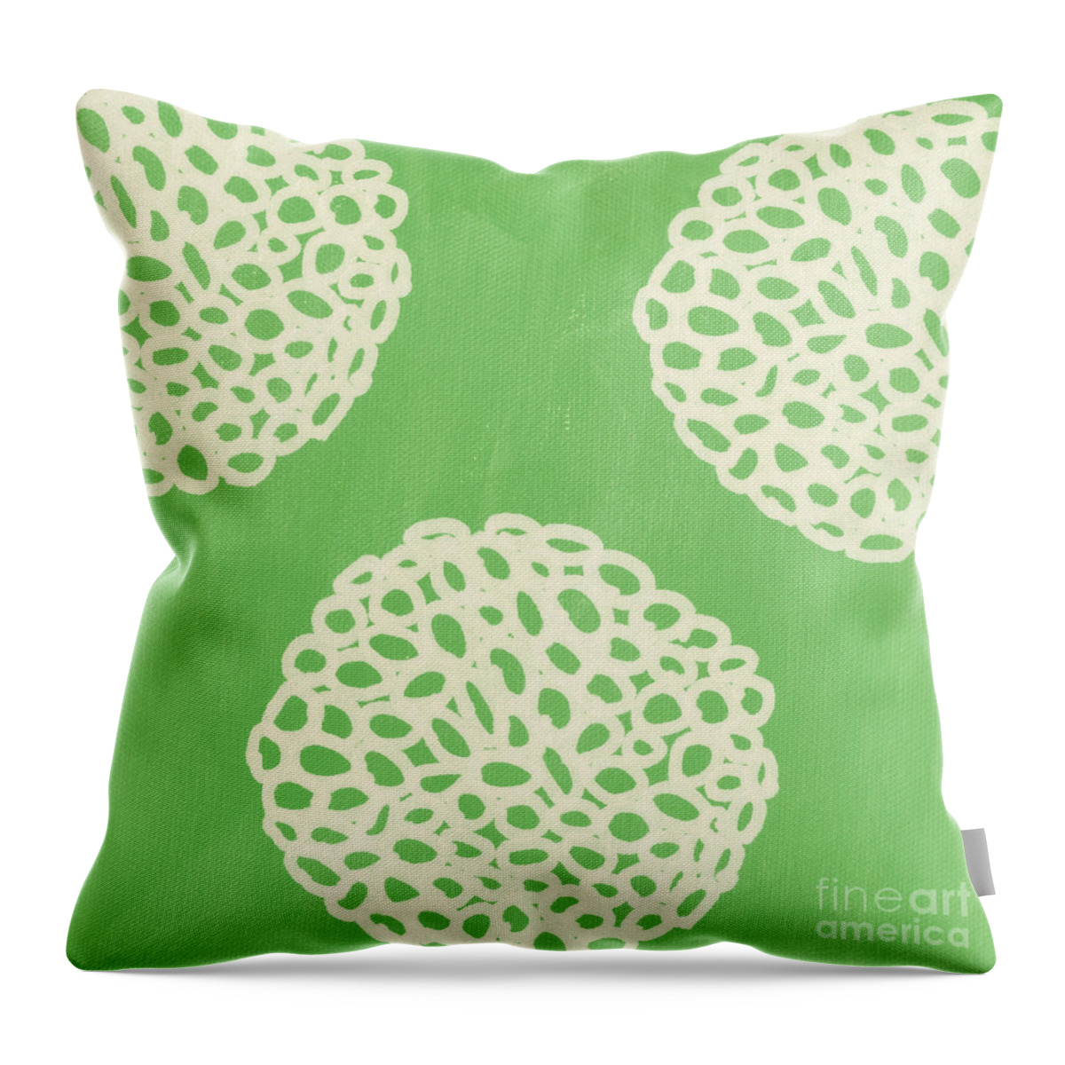 Sagegreen White Doodle Painting Abstract Ball Poof pottery Barn Style crate And Barrel Style west Elm Style ikea Style Pattern Dandelion Throw Pillow featuring the painting Sage Garden Bloom by Linda Woods