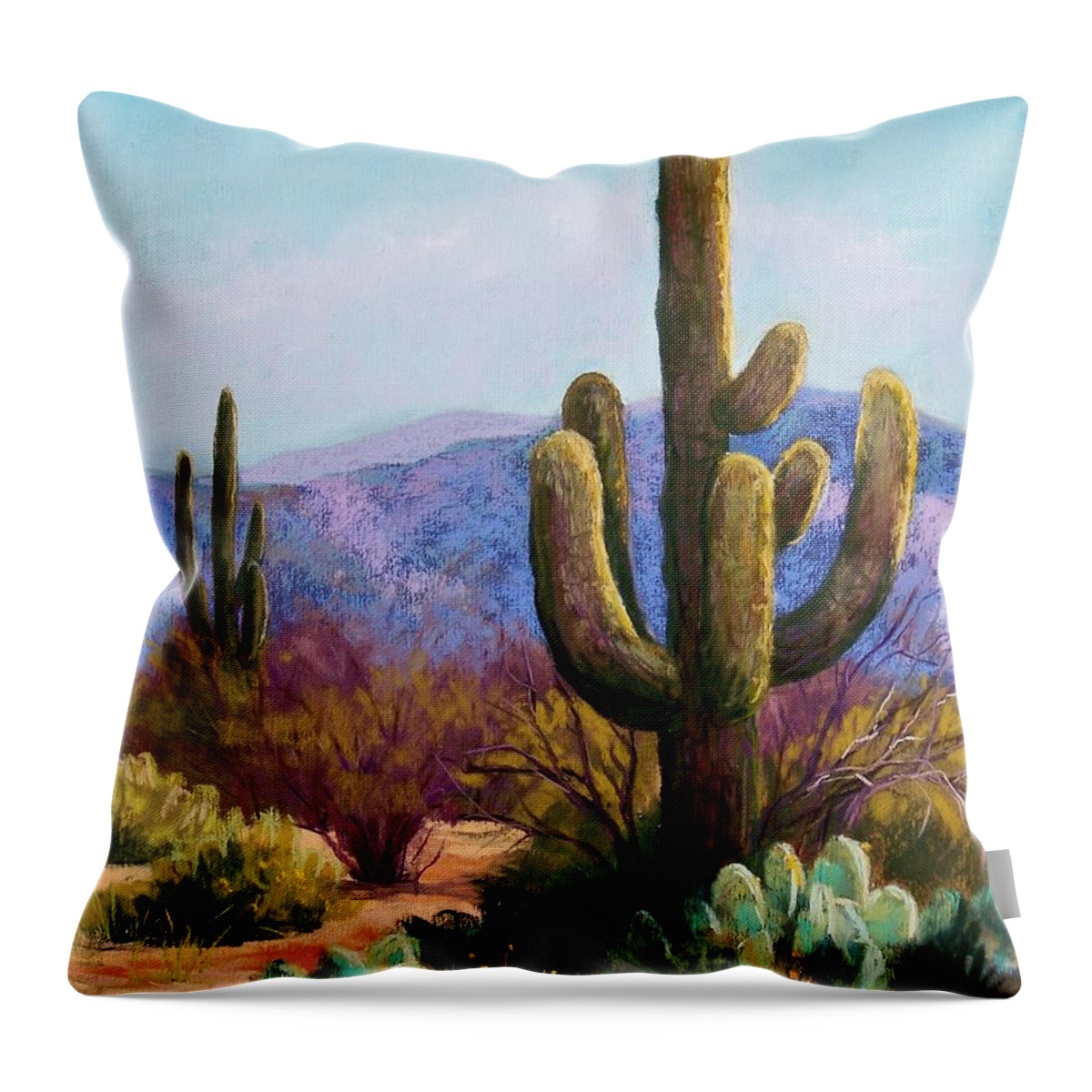 Saguaro Throw Pillow featuring the pastel Saguaro by Candy Mayer