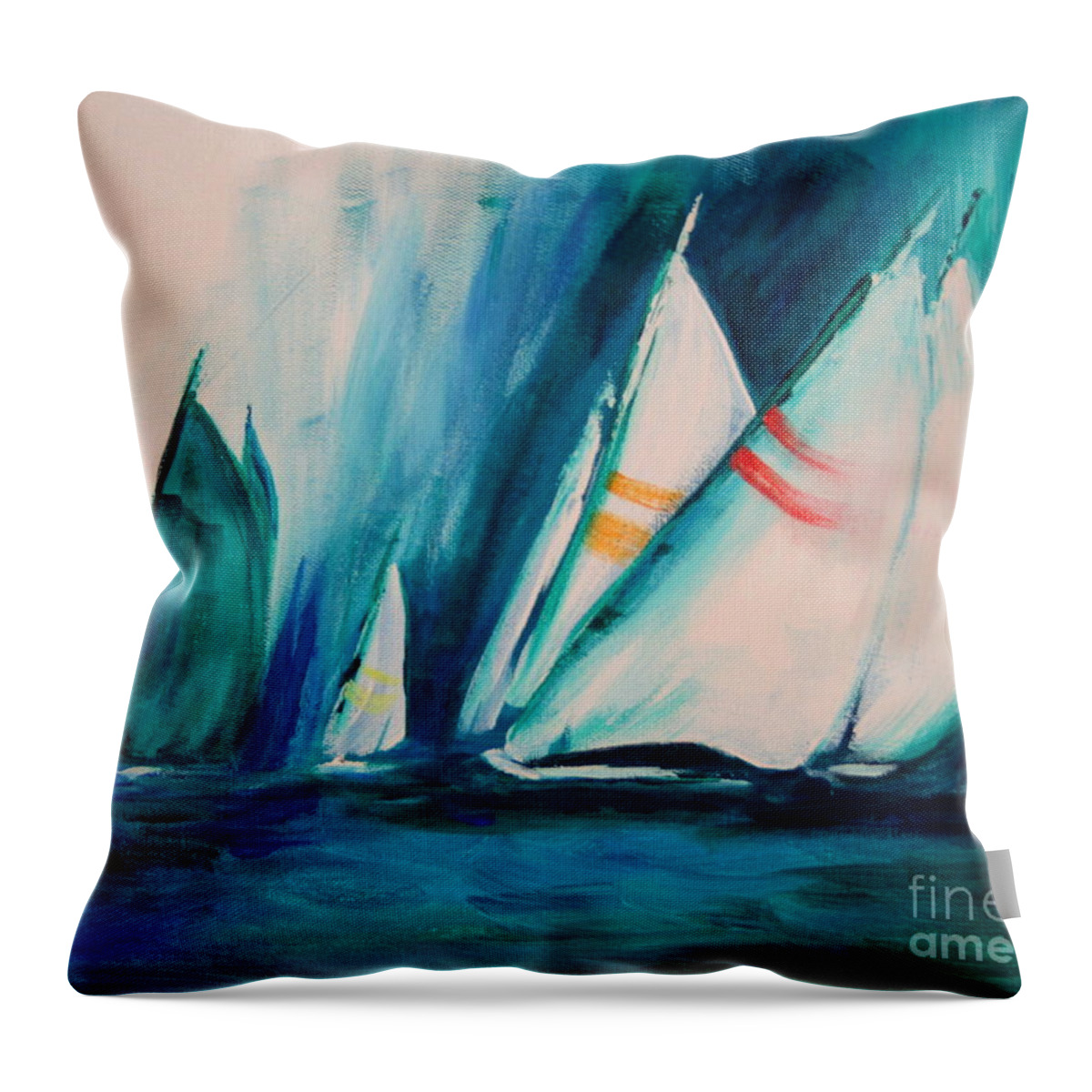 Sailboats And Abstract 2 Throw Pillow featuring the painting Sailboat studies by Julie Lueders 