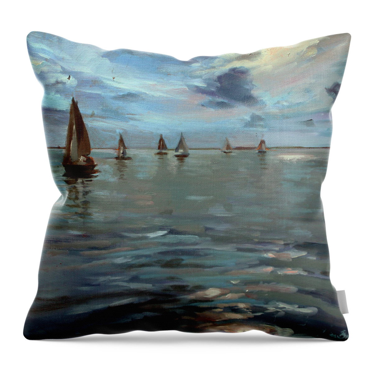 Sailboats Throw Pillow featuring the painting Sailboats on the Chesapeake bay by Susan Bradbury