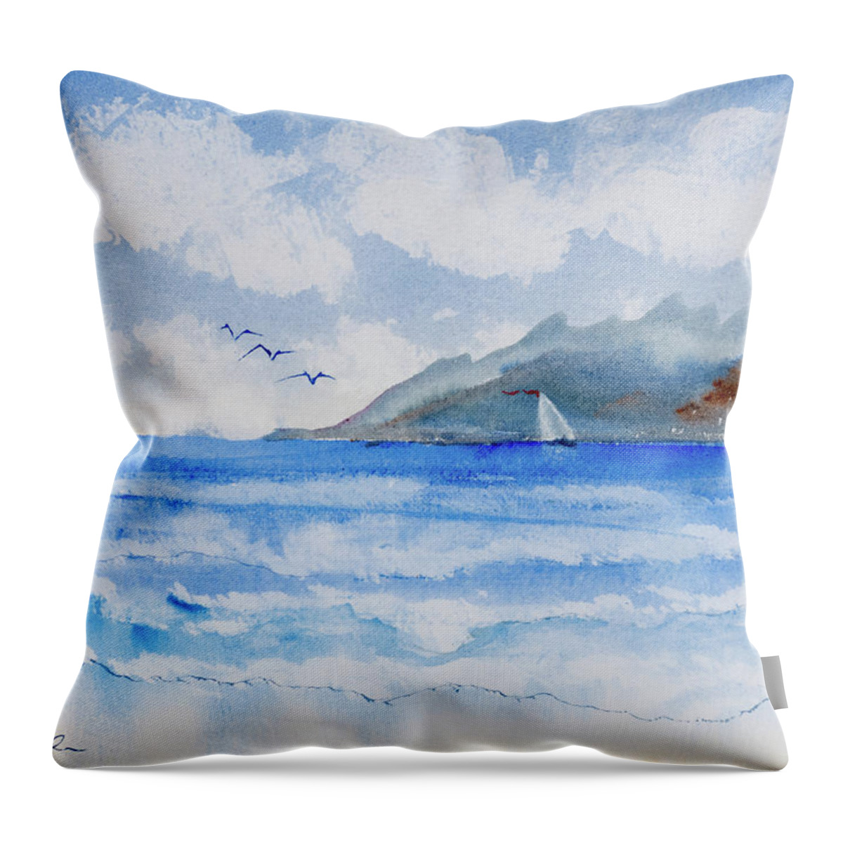 French Polynesia Throw Pillow featuring the painting Sailing into Moorea by Dorothy Darden