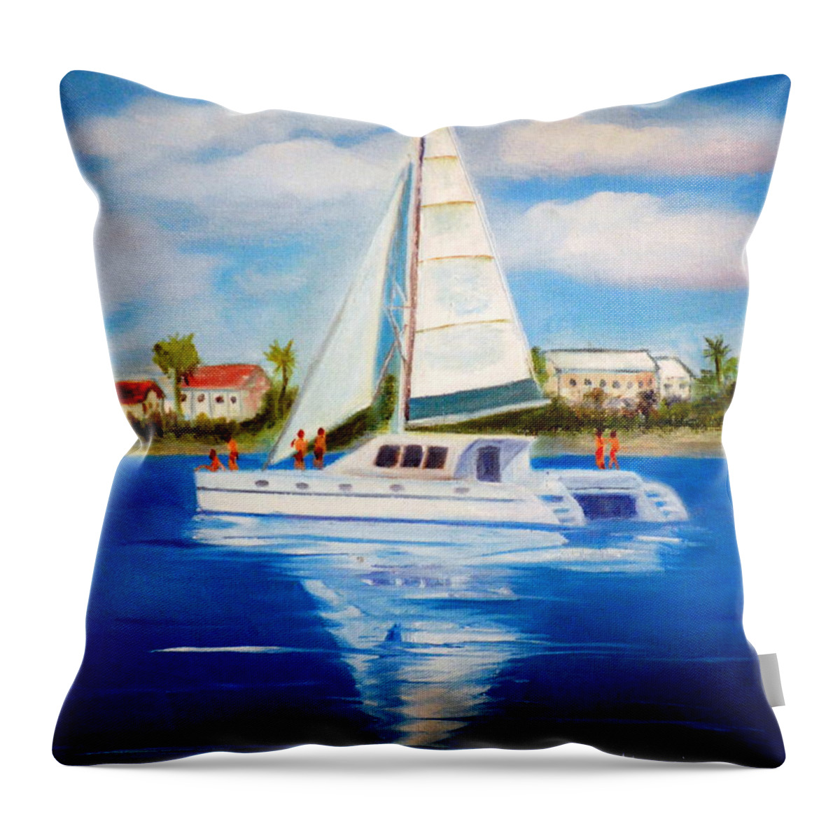 Sailing Throw Pillow featuring the painting Sailing Paradise Island Bahamas by Phil Burton