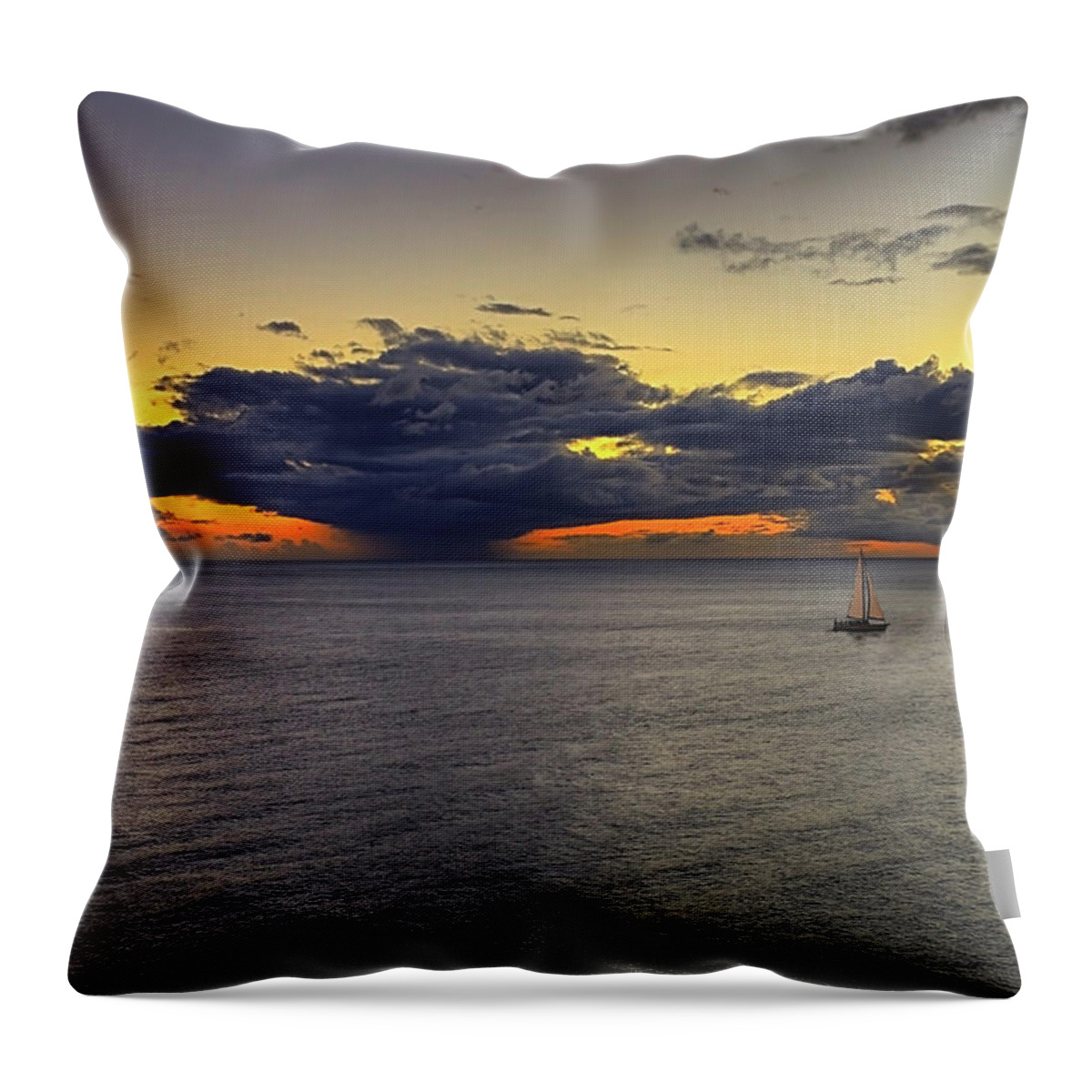 Sailboat Throw Pillow featuring the photograph Sailing to Sunset by Peter Kennett