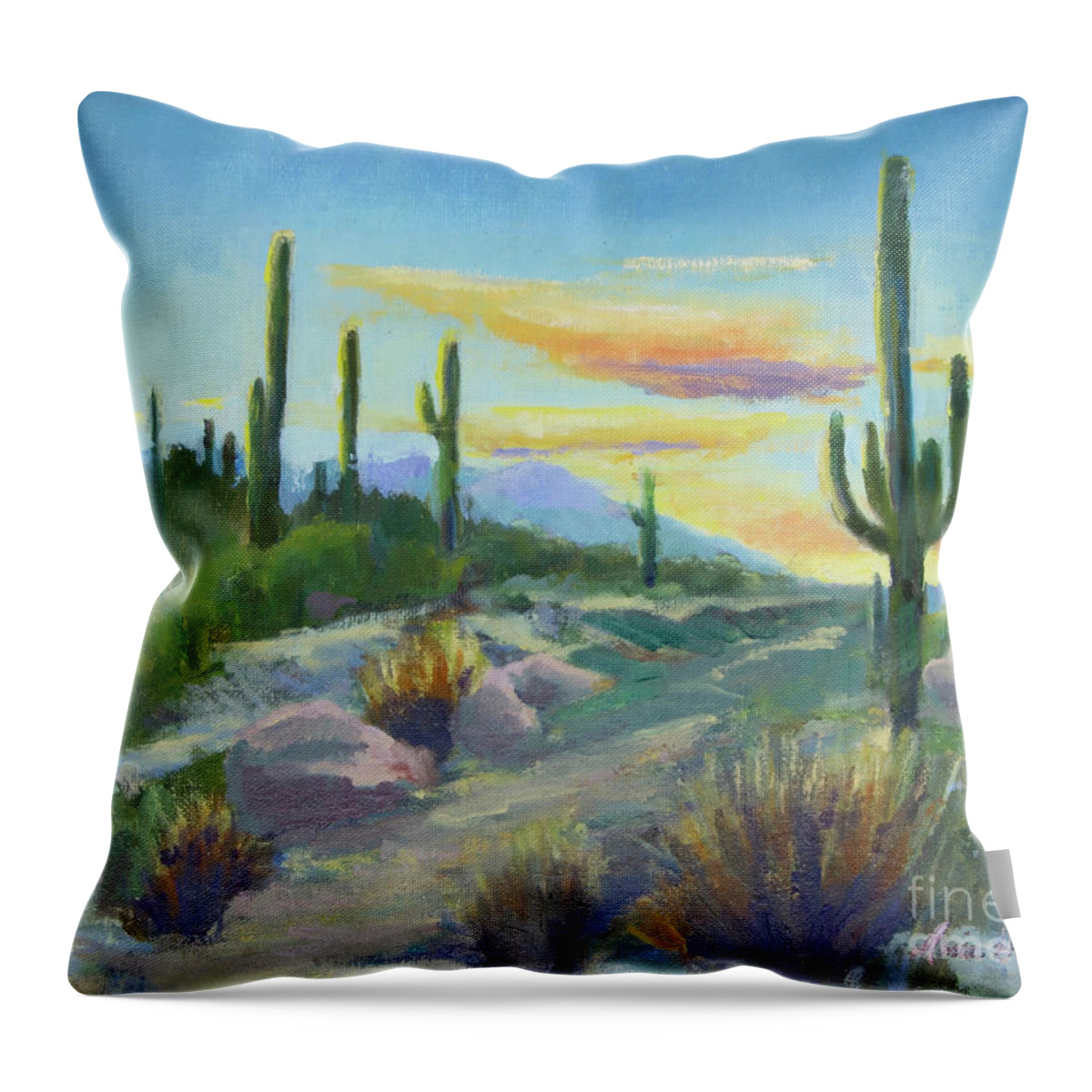 Sonoran Sun Throw Pillow featuring the painting Salutation to the Tucson Sun by Maria Hunt