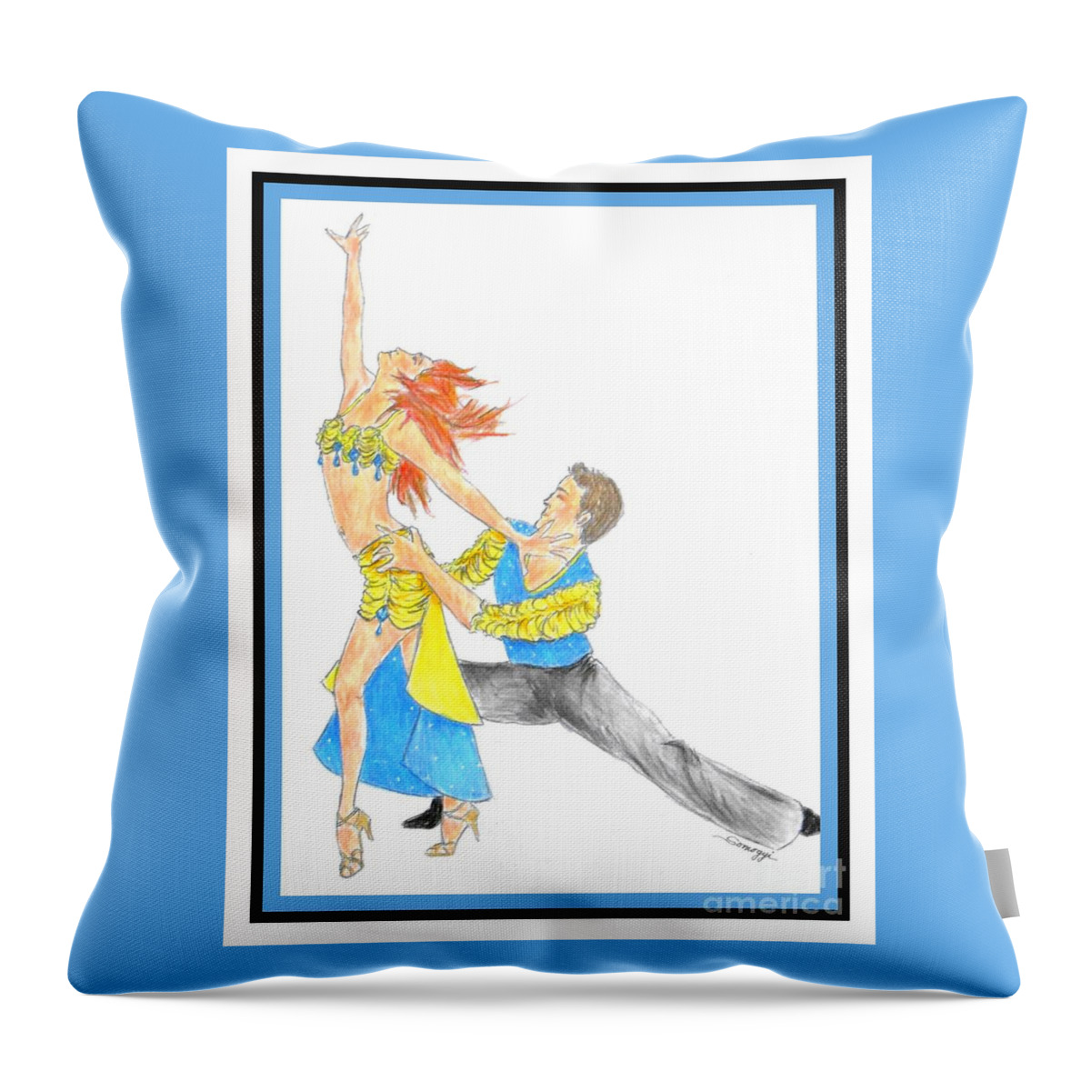 Energy Throw Pillow featuring the drawing Samba - Portrait of 2 Samba Dancers by Jayne Somogy
