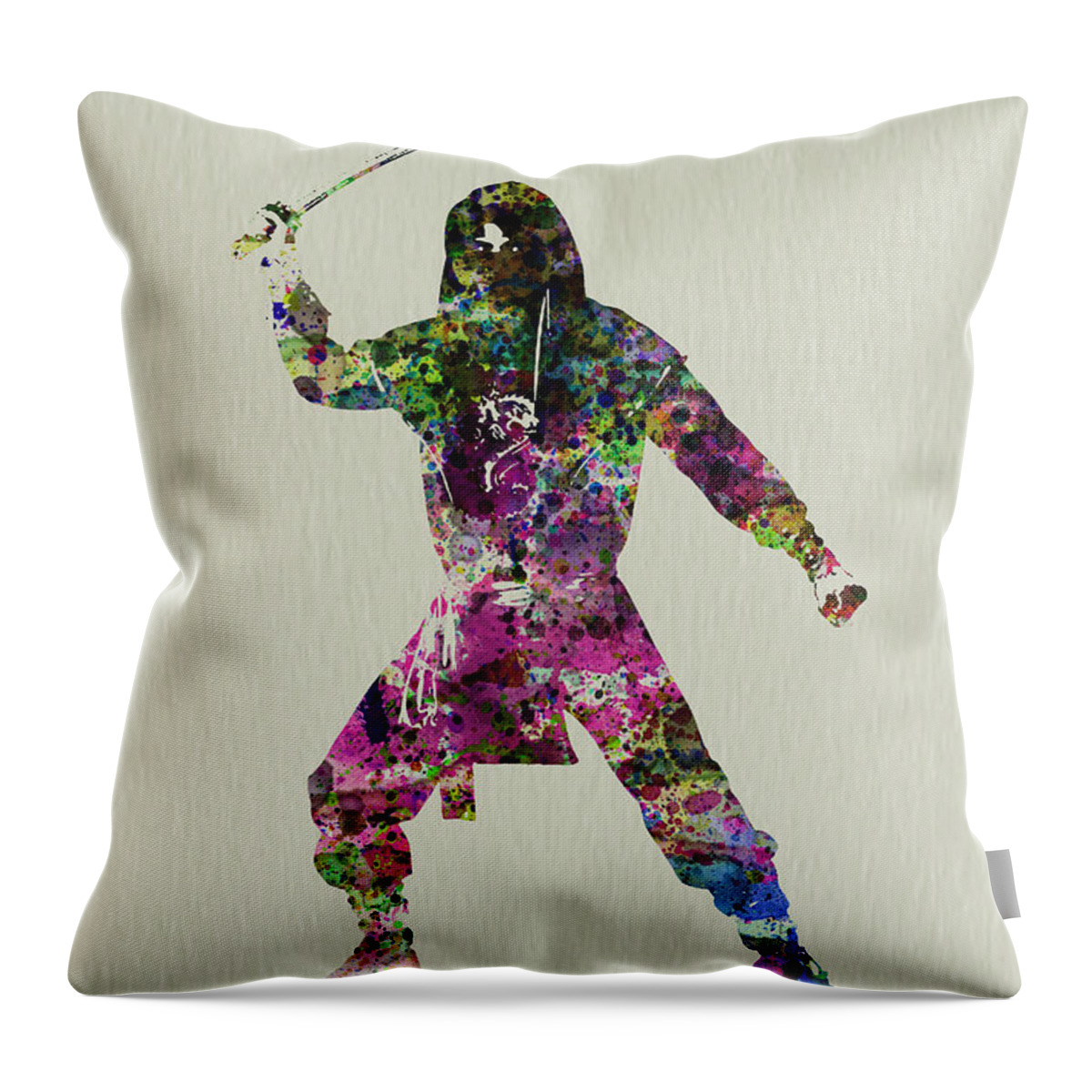 Ninja Throw Pillow featuring the painting Samurai with a sword by Naxart Studio
