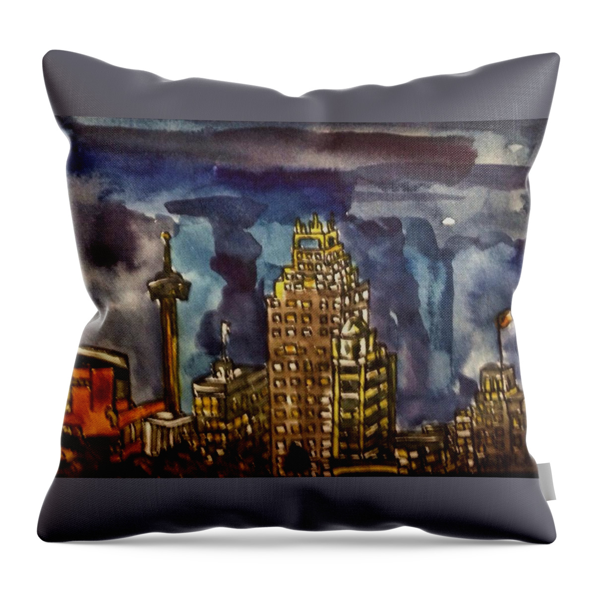 Aceo Throw Pillow featuring the painting San Antonio at Night #2 by Angela Weddle
