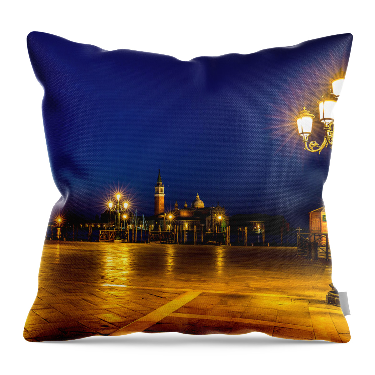 Sunrise Throw Pillow featuring the photograph San Marco Square in Venice at Sunrise by Lev Kaytsner