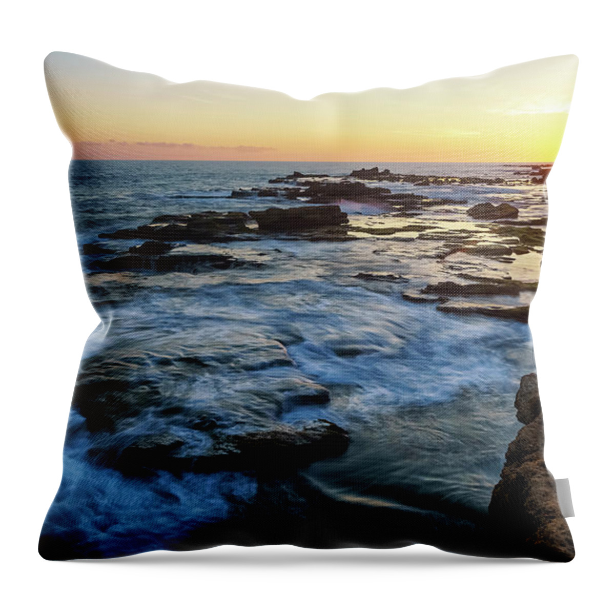Water Throw Pillow featuring the photograph San Sebastian Castle Sunset Cadiz Spain by Pablo Avanzini