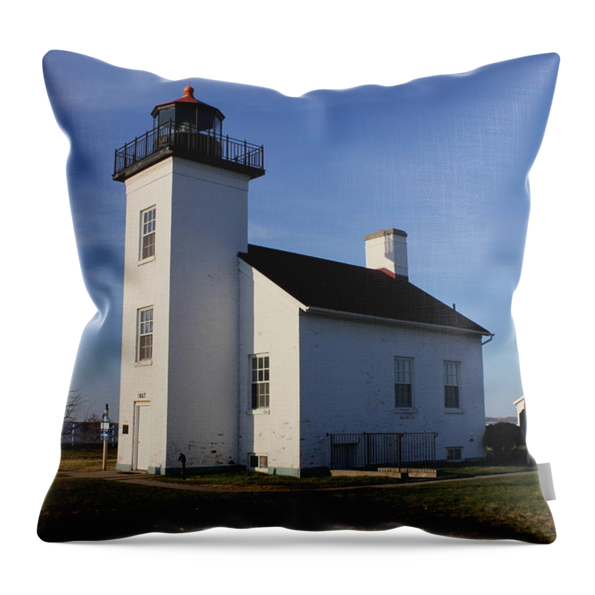 Light Throw Pillow featuring the photograph Sand Point lighthouse in Escanaba by Charles and Melisa Morrison