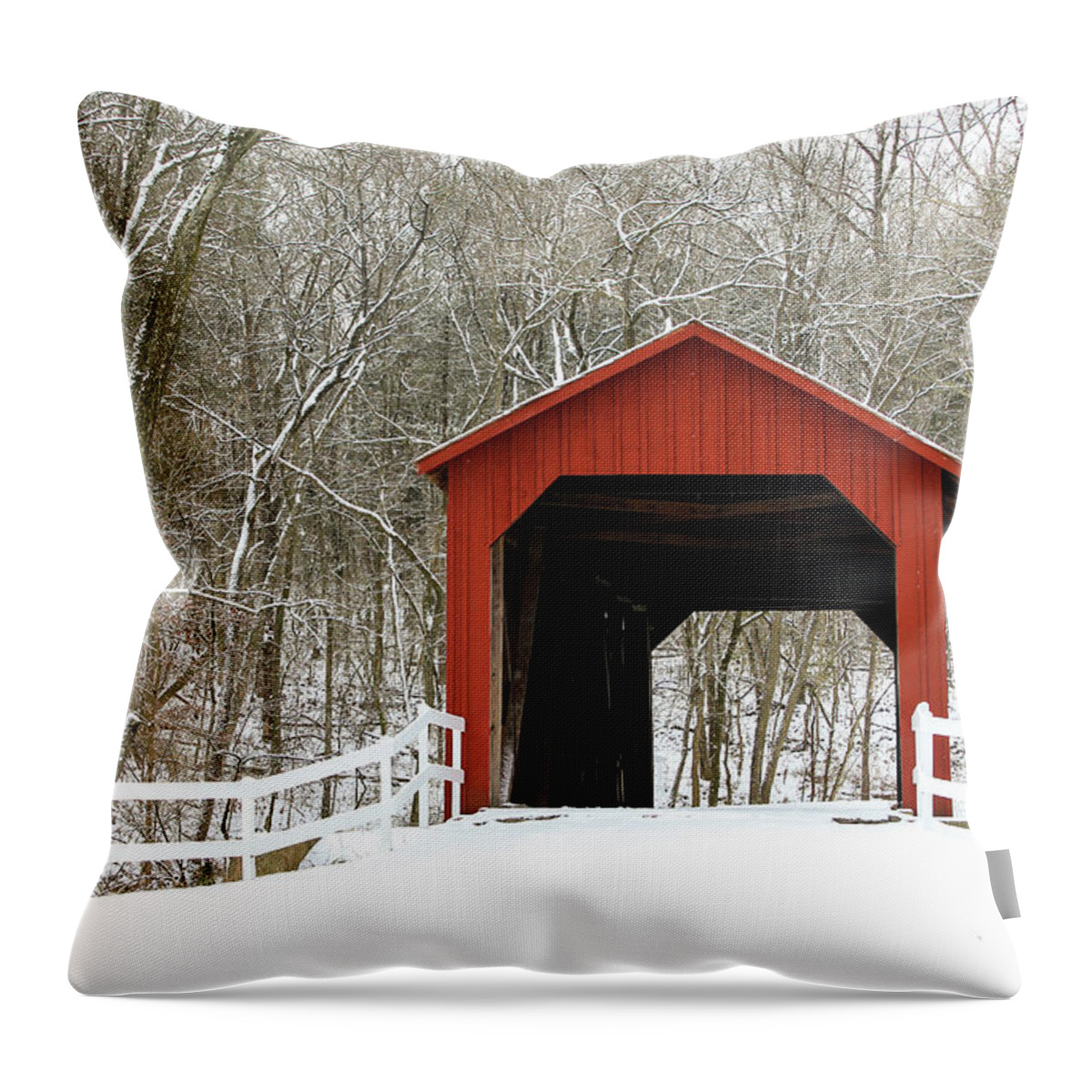 Landscape Throw Pillow featuring the photograph Sandy Creek Covered Bridge by Holly Ross
