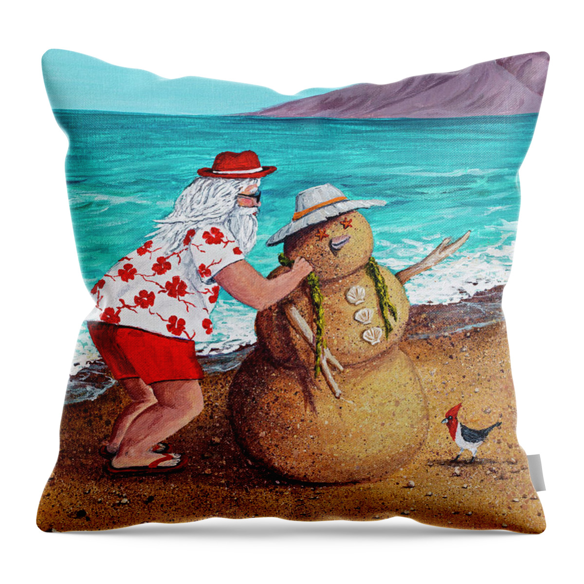 Santa Throw Pillow featuring the painting Santa Building A sandman by Darice Machel McGuire