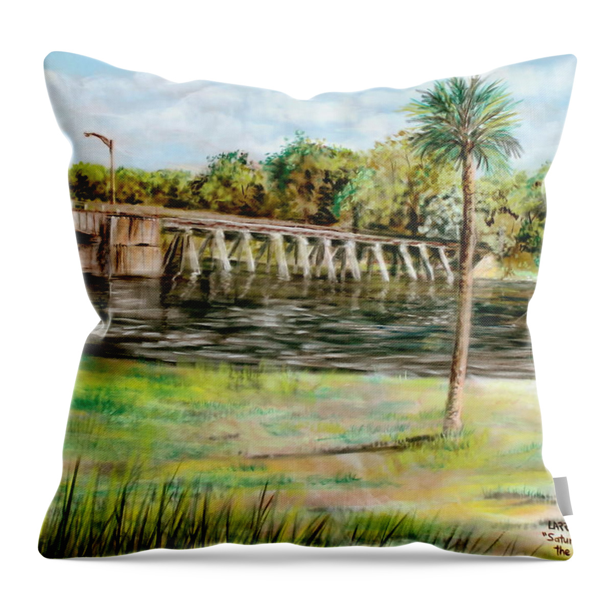 St. John's River Throw Pillow featuring the pastel Saturday At The St. John's River by Larry Whitler