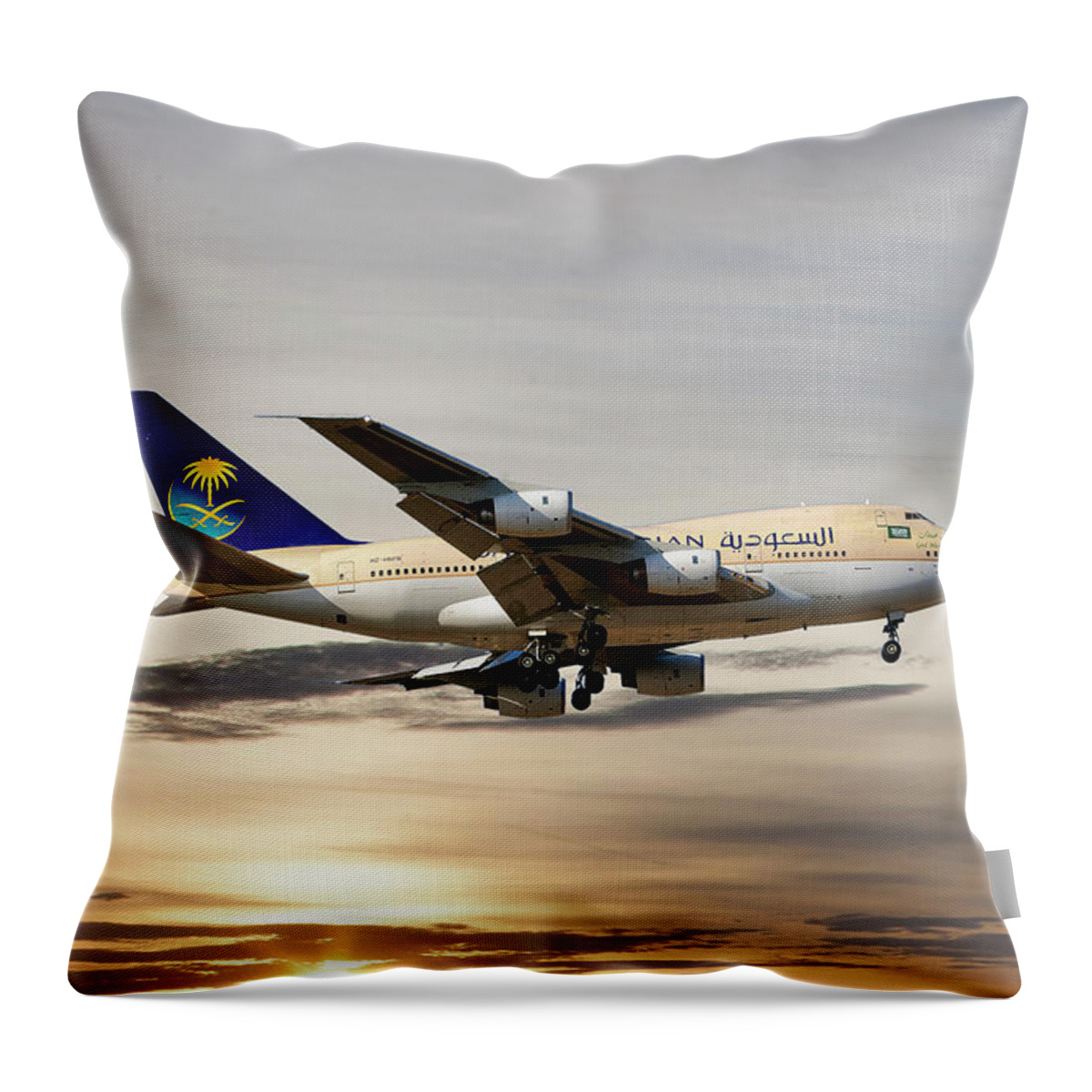 Saudi Arabian Government Throw Pillow featuring the photograph Saudi Arabian Government Boeing 747-SP by Smart Aviation