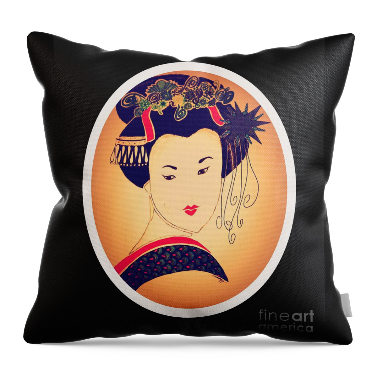 Geisha Throw Pillow featuring the digital art Sayaka -- Vintage Amber by Jayne Somogy
