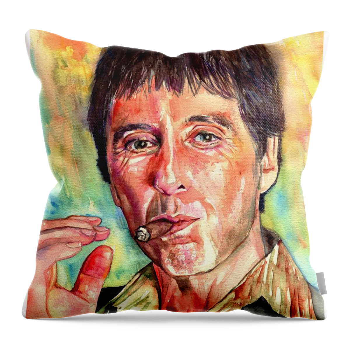 Al Pacino Throw Pillow featuring the painting Scarface by Suzann Sines