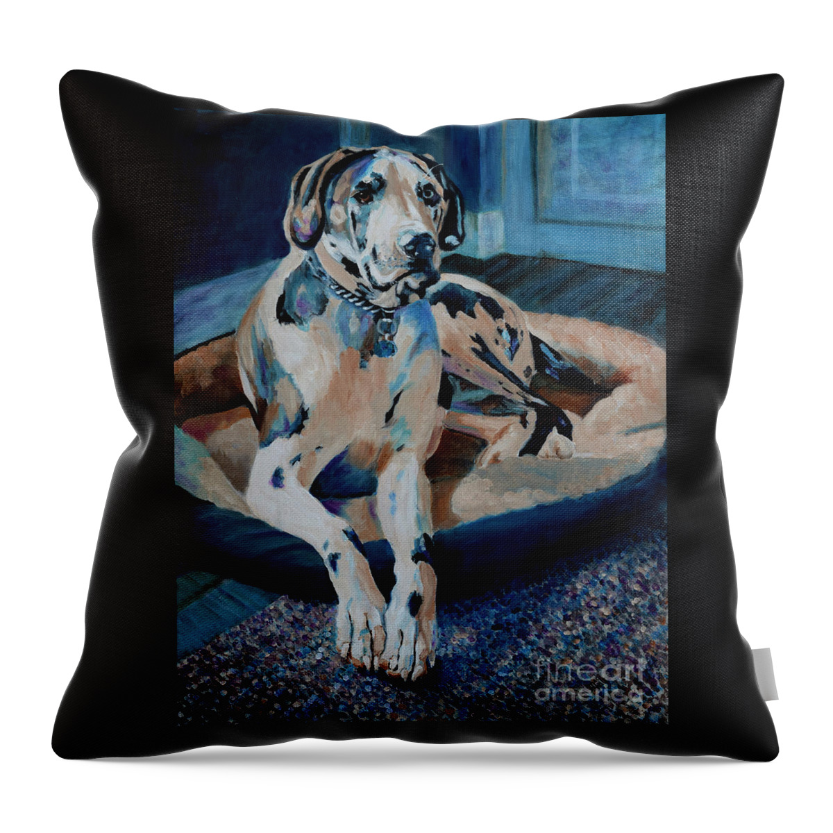 Great Dane Throw Pillow featuring the painting Scarlett in Blue by Jackie MacNair