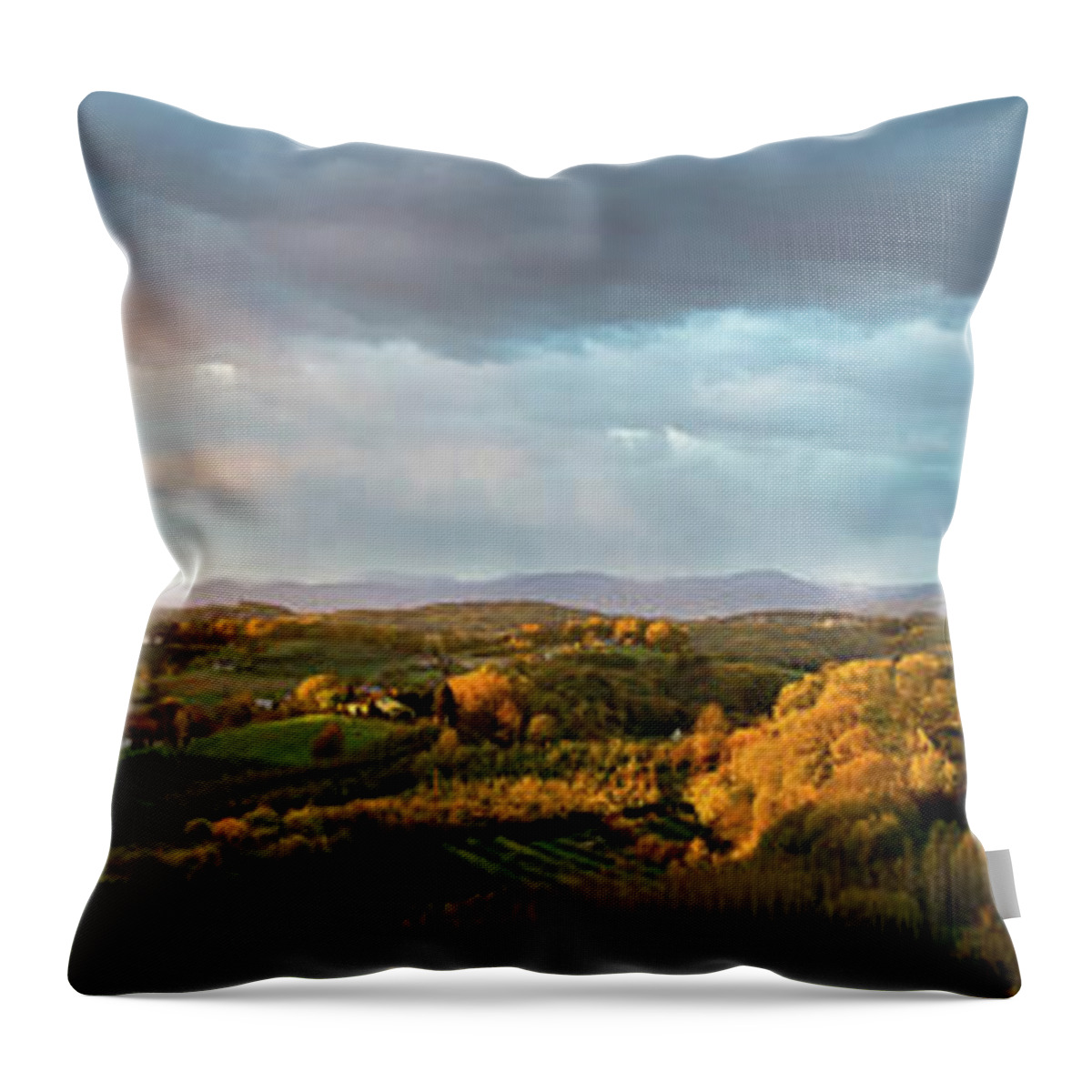 Landscape Throw Pillow featuring the photograph Scenic Autumnal Landscape at Sunset in Austria by Andreas Berthold