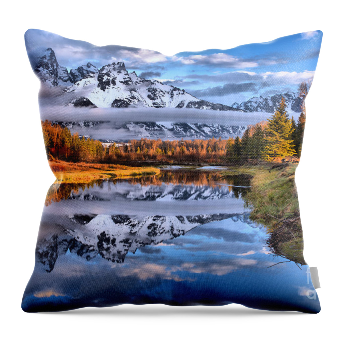 Teton Throw Pillow featuring the photograph Schwabacher Spring Sunrise Reflections by Adam Jewell