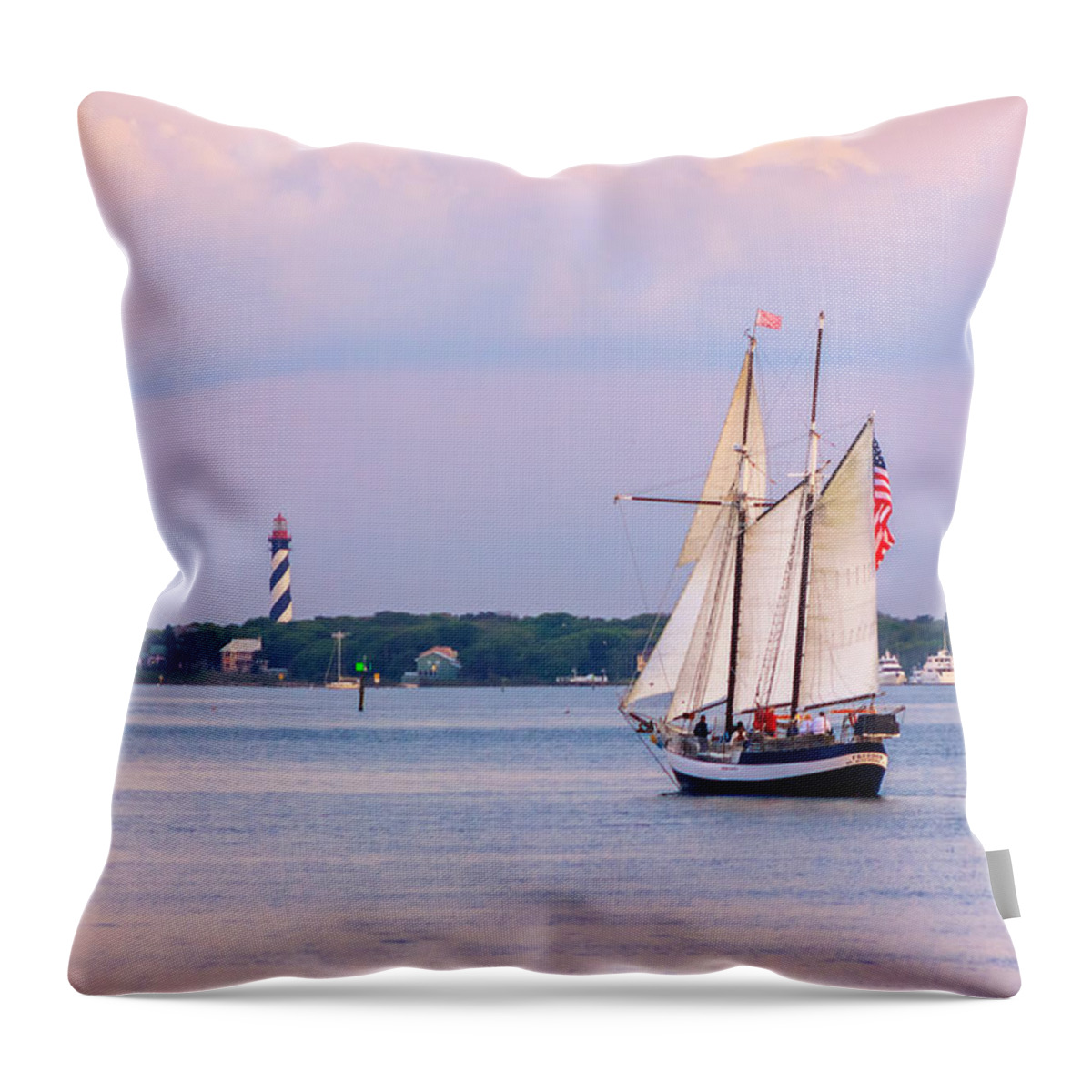 America Throw Pillow featuring the photograph Scooner Freedom Near St. Augustine Lighthouse by Traveler's Pics