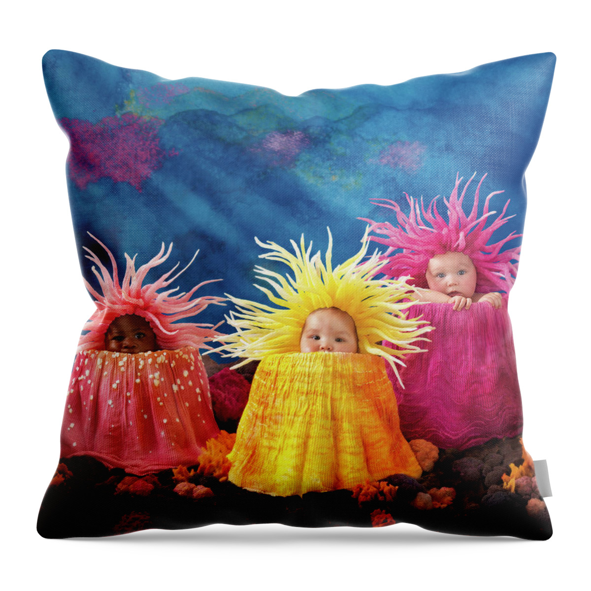 Under The Sea Throw Pillow featuring the photograph Sea Anemones by Anne Geddes
