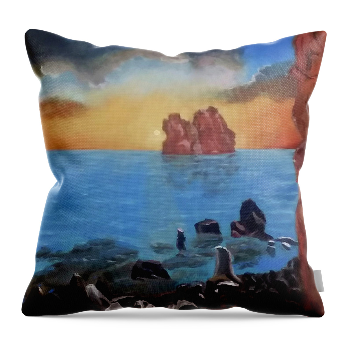 Sea Throw Pillow featuring the painting Sea Sunset by Stan Hamilton