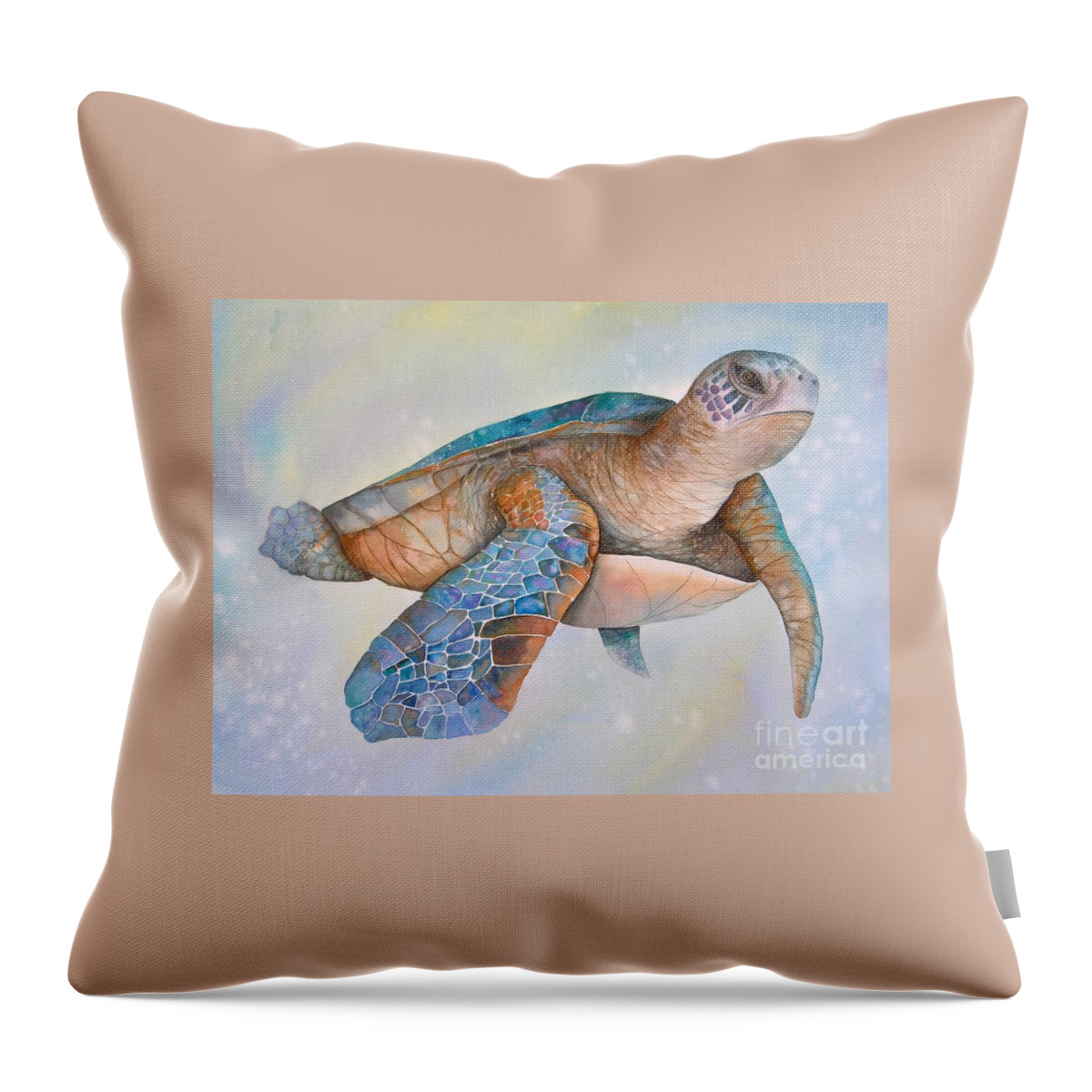 Sea Turtle Throw Pillow featuring the painting Sea Turtle- Twilight Swim by Midge Pippel