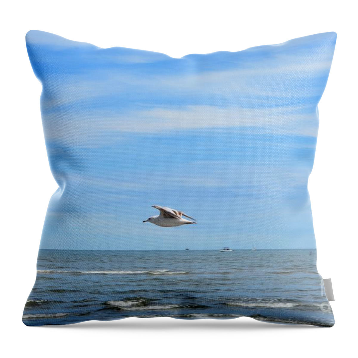 Seagull Throw Pillow featuring the photograph Seagull in Flight by Dani McEvoy