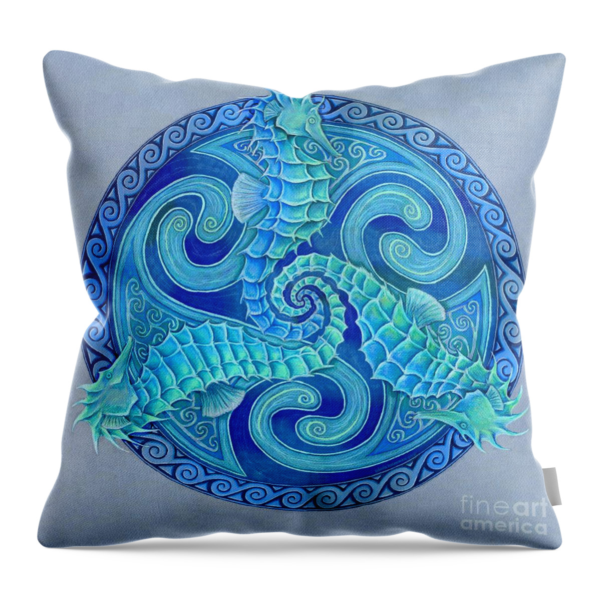 Seahorse Throw Pillow featuring the drawing Seahorse Triskele by Rebecca Wang