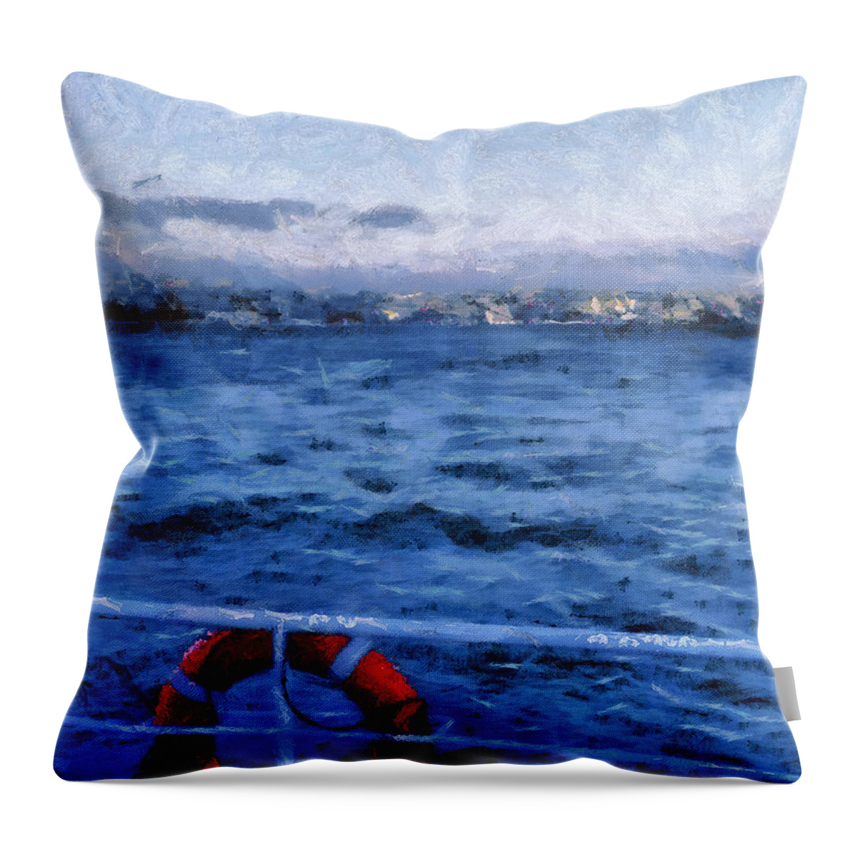 Painting Throw Pillow featuring the painting Seascape by Dimitar Hristov
