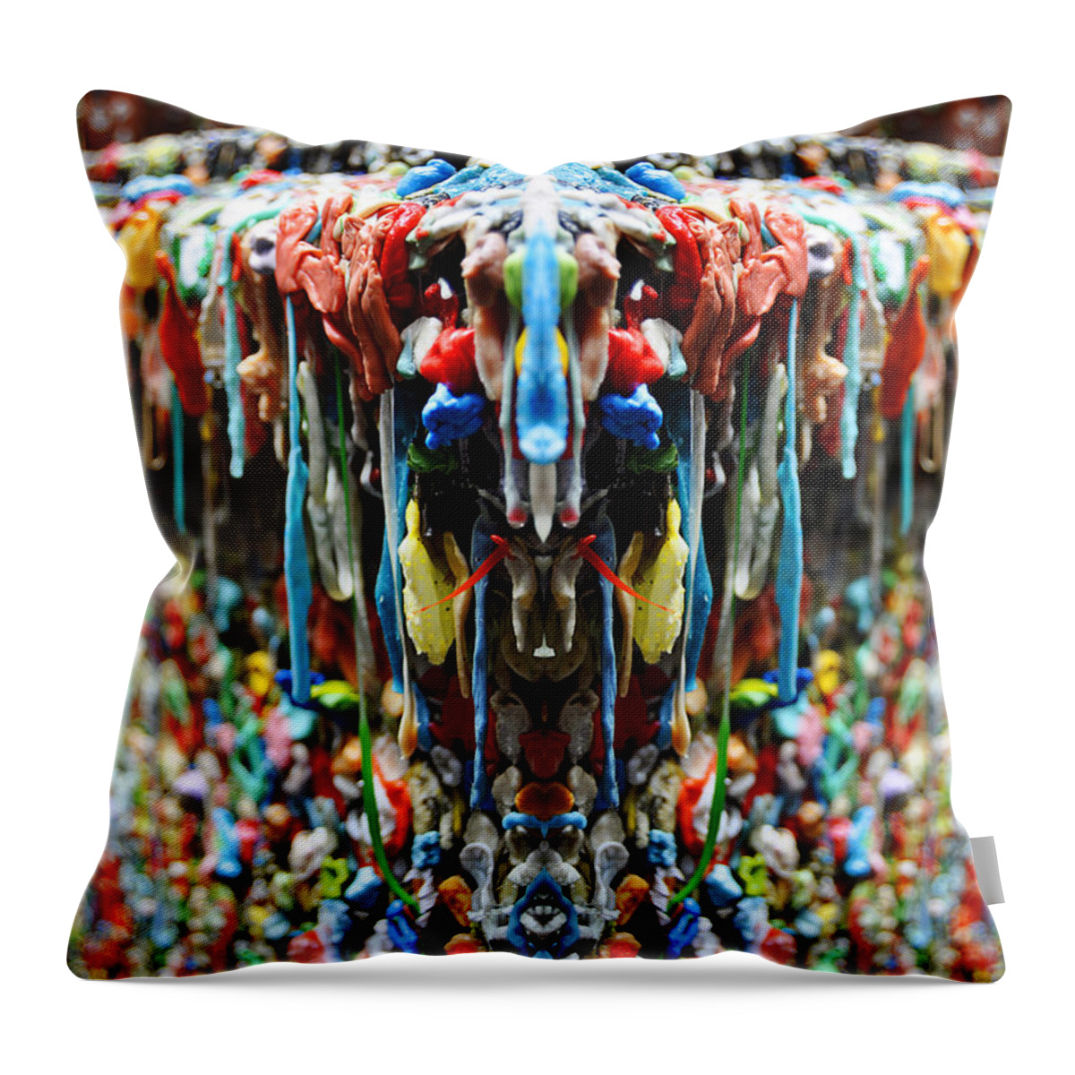 Gum Throw Pillow featuring the digital art Seattle Post Alley Gum Wall Reflection by Pelo Blanco Photo