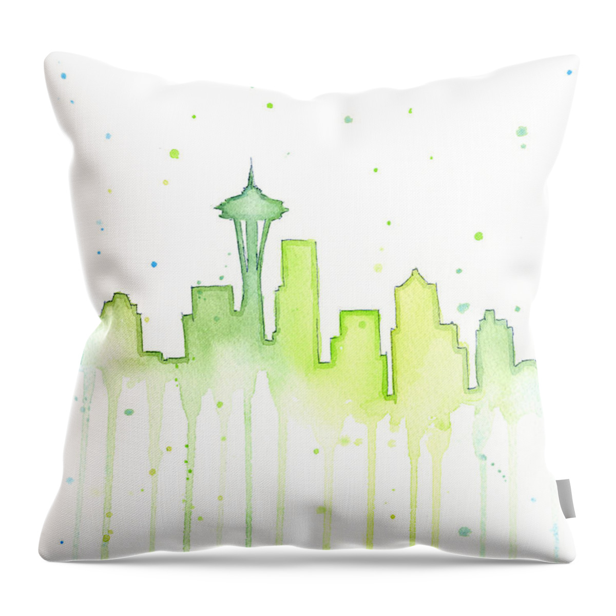 Seattle Throw Pillow featuring the painting Seattle Skyline Watercolor by Olga Shvartsur