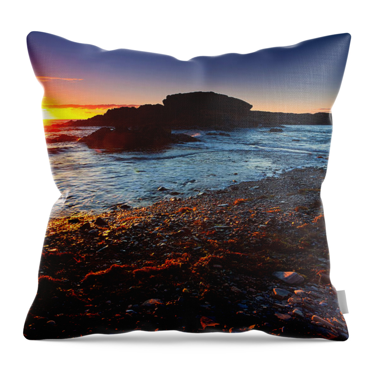 Second Valley Sunset Seascape South Australia Australian Coastal Sea Shoreline Coast Seaweed Pebbles Throw Pillow featuring the photograph Second Valley Sunset by Bill Robinson