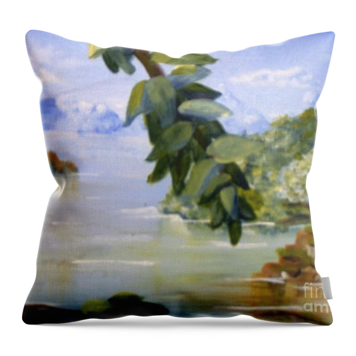 Landscape Throw Pillow featuring the painting Secret Paradise by Saundra Johnson