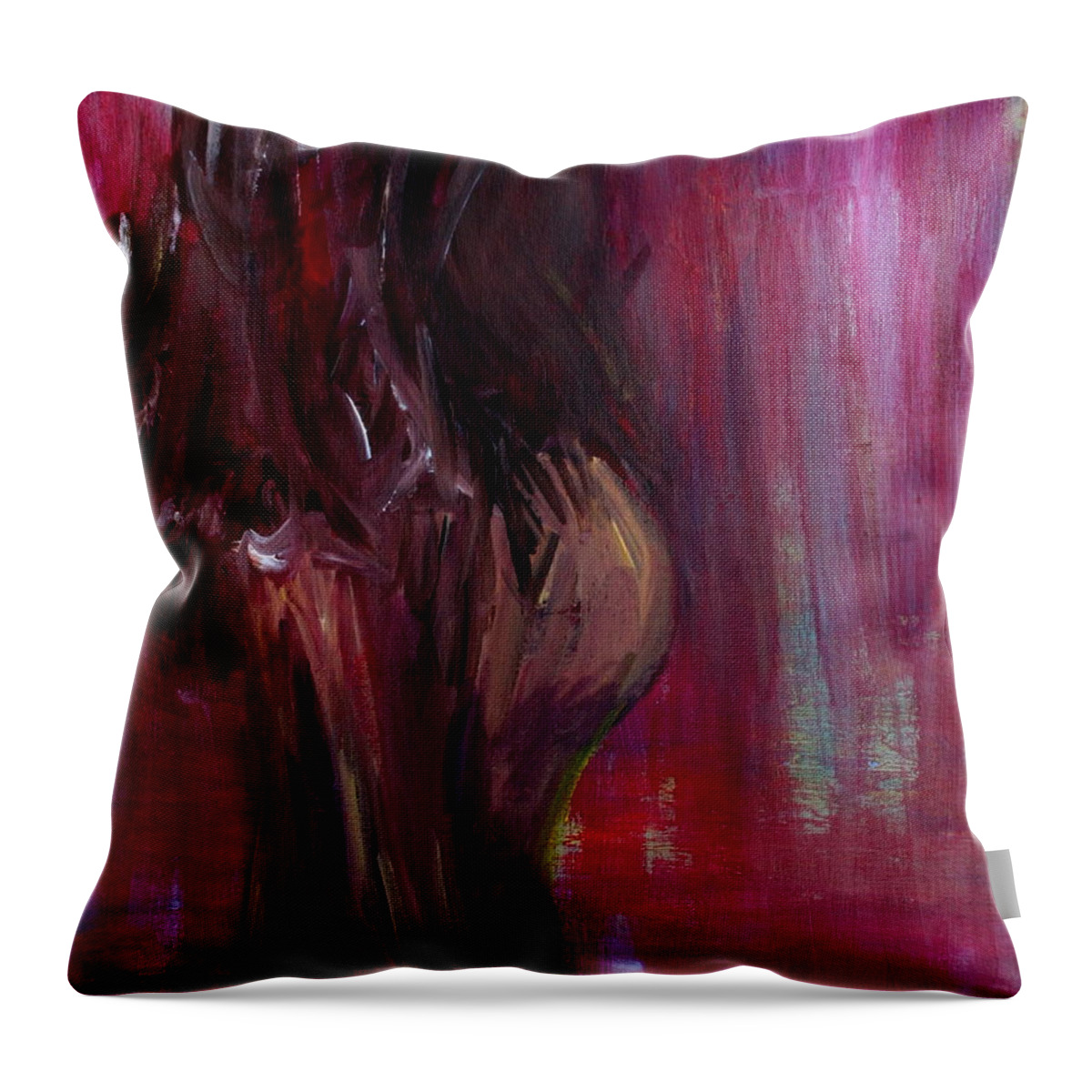 Self Portrait Throw Pillow featuring the painting Self Portrait-1 in pink by Julie Lueders 
