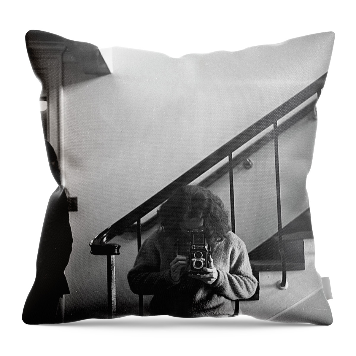 Brown University Throw Pillow featuring the photograph Self-portrait, With Woman, In Mirror, Cropped, 1972 by Jeremy Butler