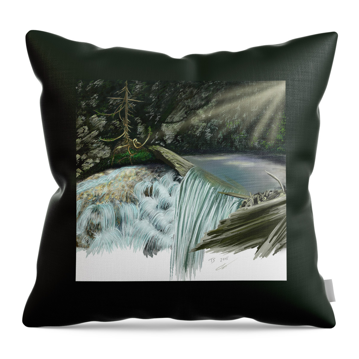 Waterscape Throw Pillow featuring the digital art Serene Oasis of Stagger Inn by Troy Stapek