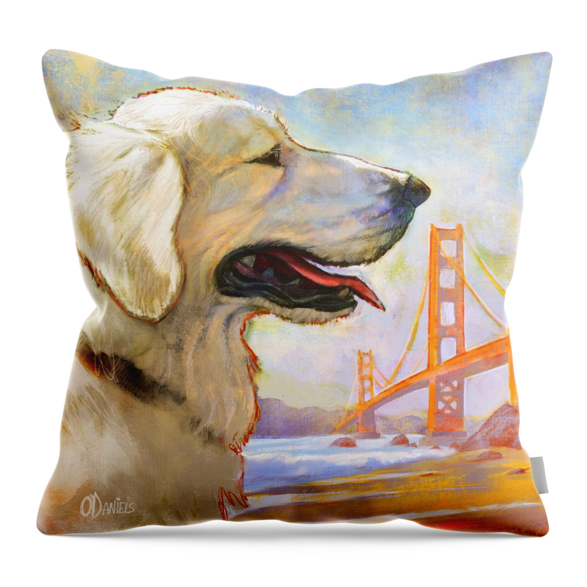 Labrador Throw Pillow featuring the painting Golden Dreams by Sean ODaniels