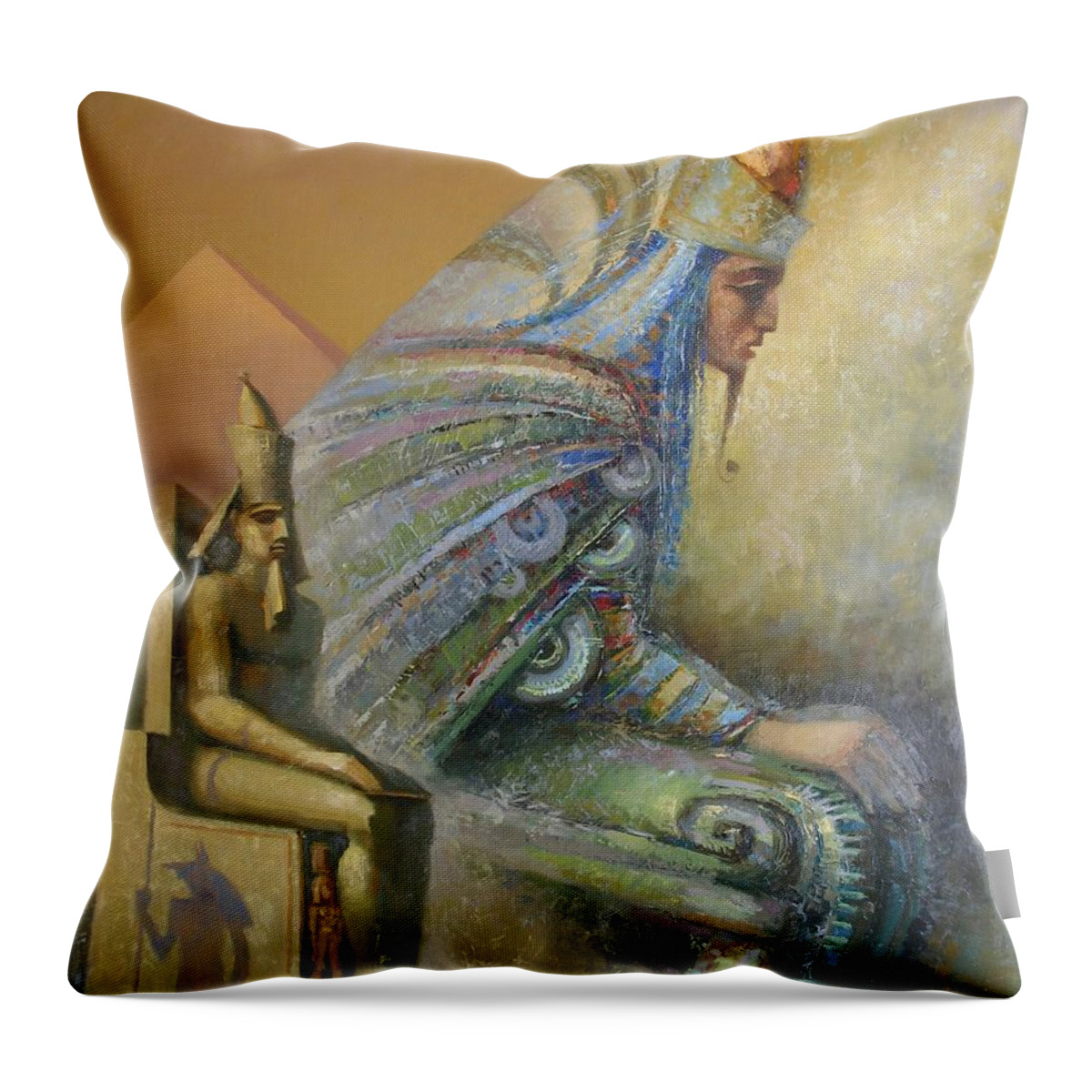 Egyptian God Throw Pillow featuring the painting Shadows by Valentina Kondrashova