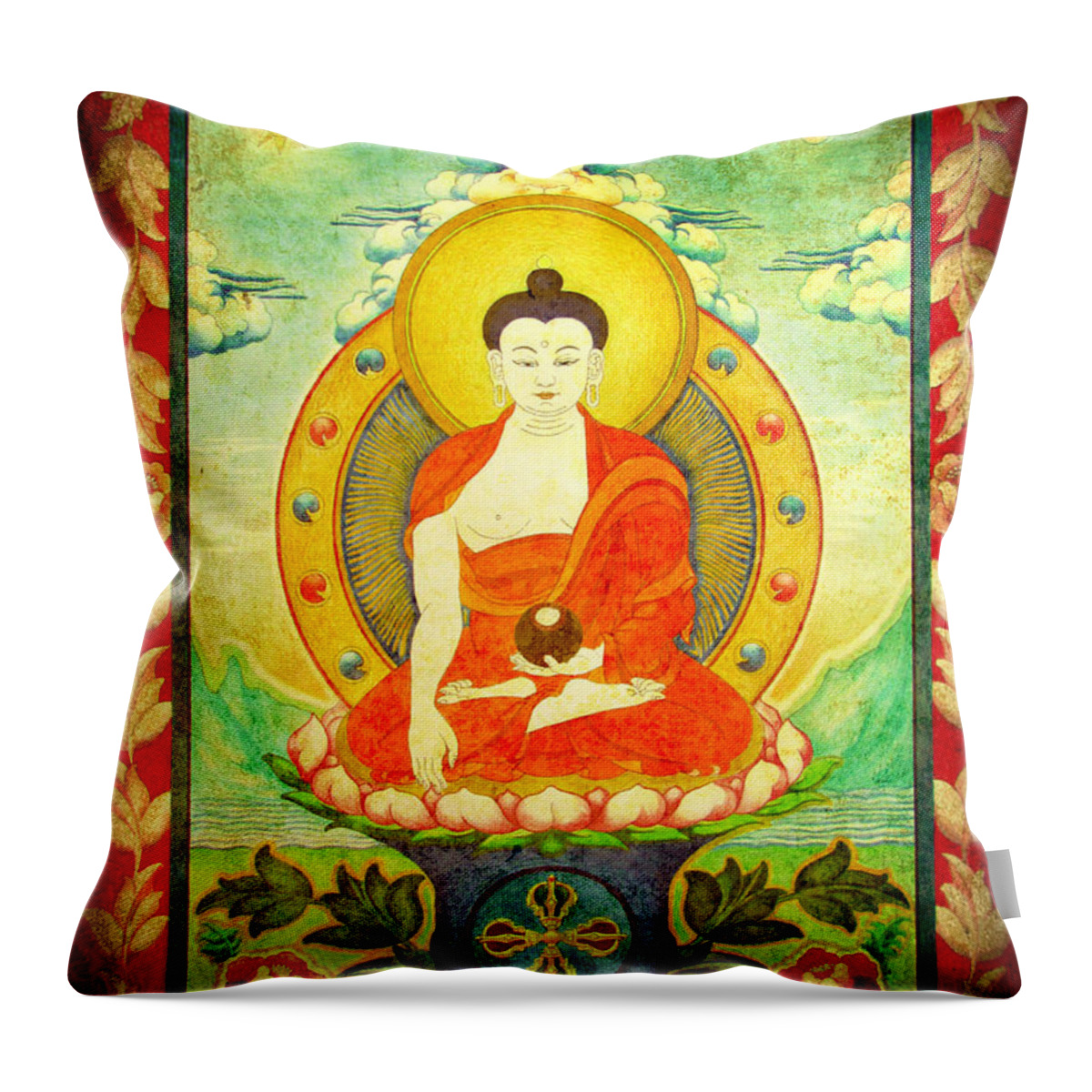 Shakyamuni Buddha Throw Pillow featuring the digital art Shakyamuni Buddha Thangka by Alexa Szlavics