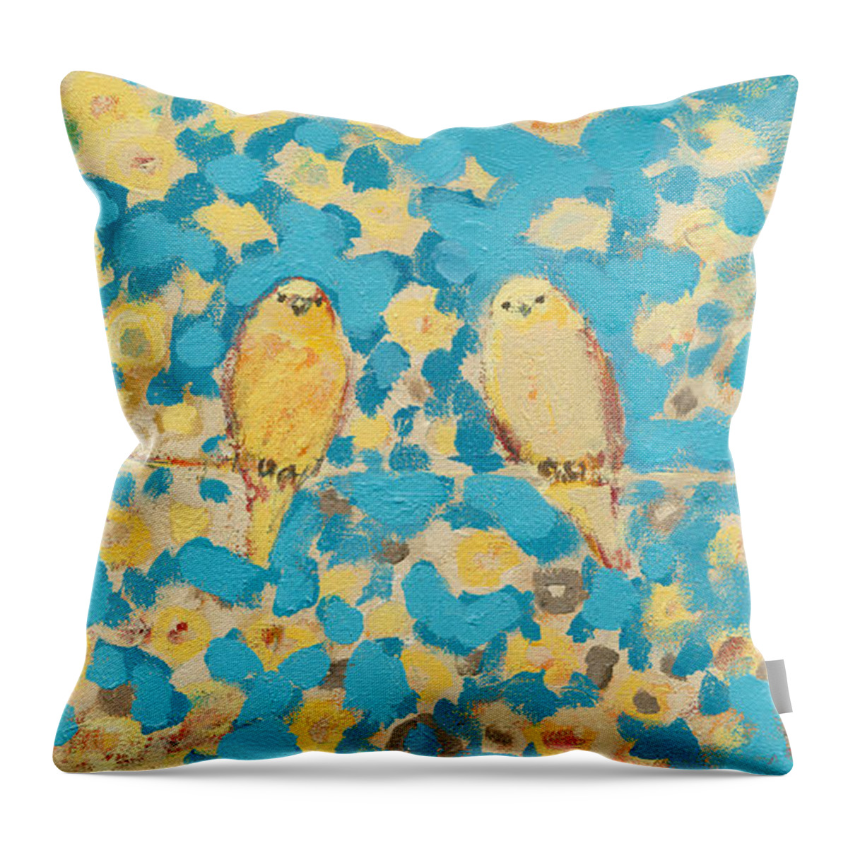 Impressionist Throw Pillow featuring the painting Sharing a Sunny Perch by Jennifer Lommers