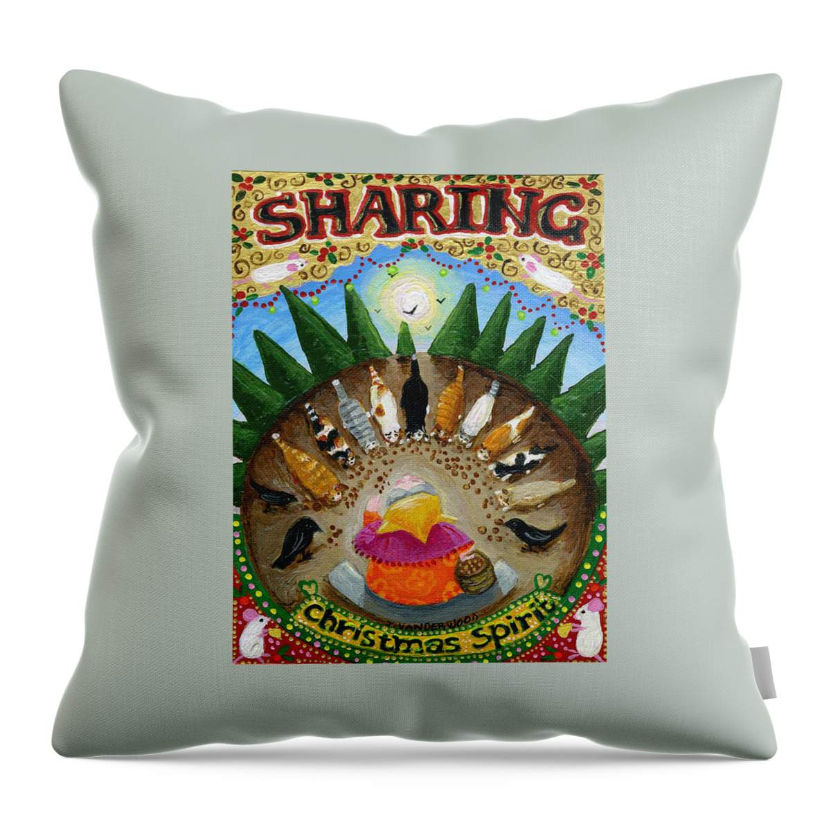 Cats Throw Pillow featuring the painting Sharing Christmas Spirit by Jacquelin L Vanderwood Westerman
