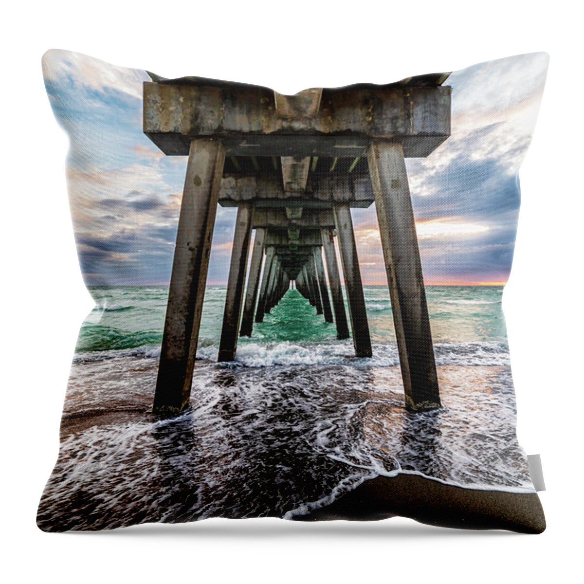 Florida Throw Pillow featuring the photograph Sharky's Pier by Joe Holley