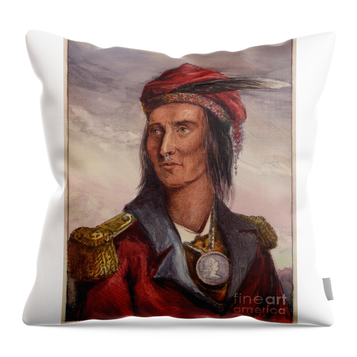 Shawnee Chief Tecumseh Throw Pillow featuring the painting Shawnee chief Tecumseh by MotionAge Designs