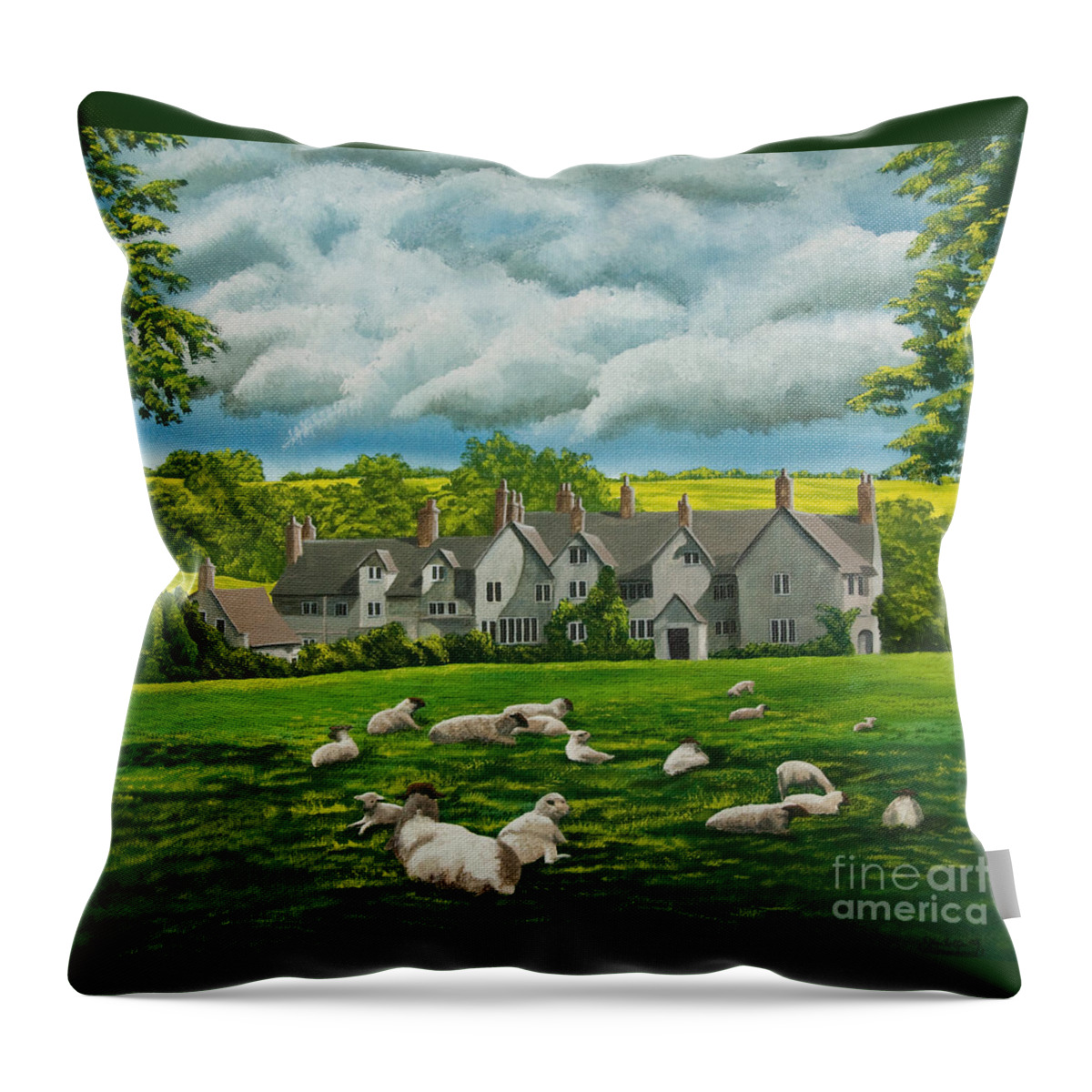 English Painting Throw Pillow featuring the painting Sheep in Repose by Charlotte Blanchard