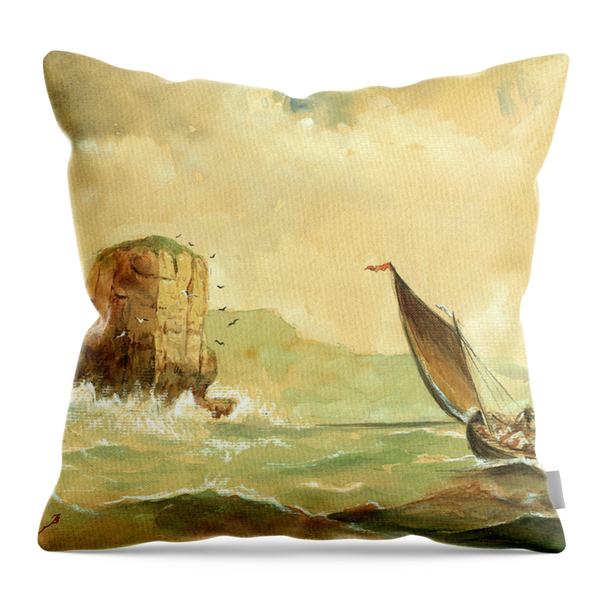 Sail Ship Art Throw Pillow featuring the painting Ship at the storm by Juan Bosco