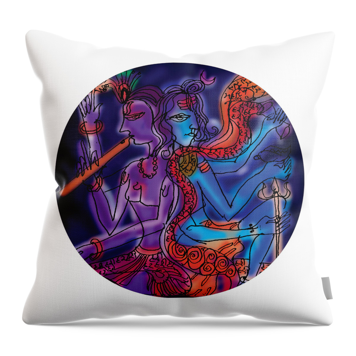 Shiva Throw Pillow featuring the painting Shiva and Krishna by Guruji Aruneshvar Paris Art Curator Katrin Suter