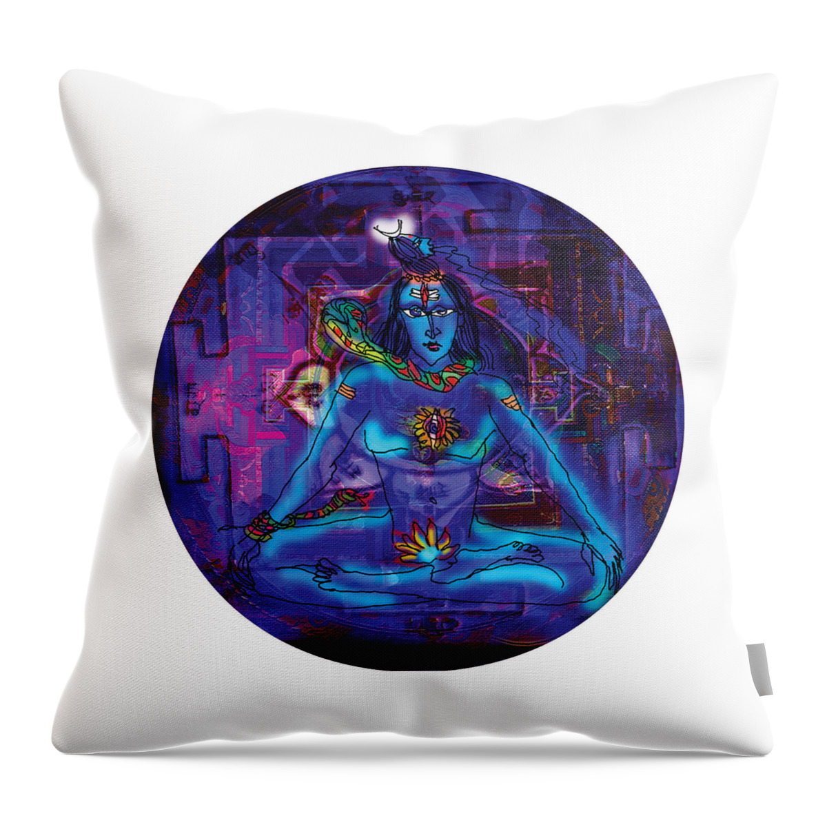 Himalaya Throw Pillow featuring the painting Shiva in meditation by Guruji Aruneshvar Paris Art Curator Katrin